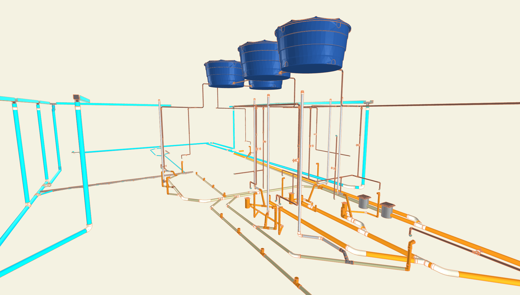 Modelo BIM das instalações hidrossanitárias, exemplo real de projeto da MQ Projeta